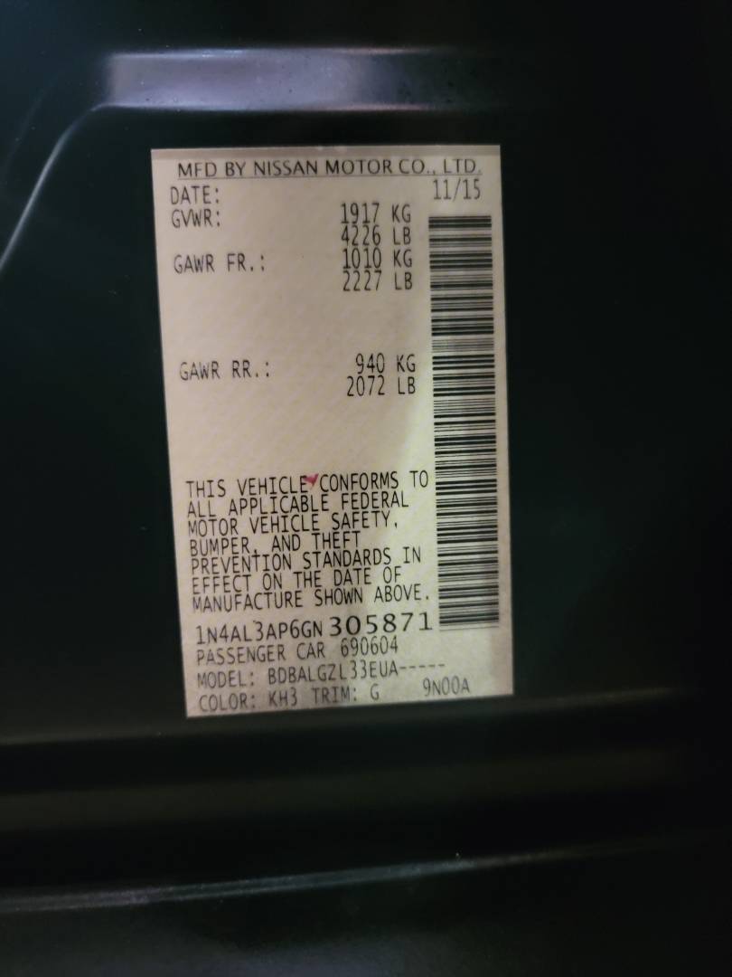 2016 NISSAN ALTIMA — 180456 Miles — Lot P6GN305871 — Main - Marhaba Auctions Used Cars - Image 8