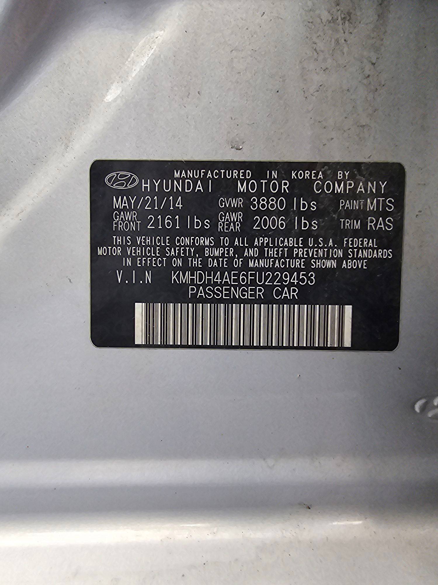 HYUNDAI ELANTRA 2015 - Marhaba Auction Used Cars - Image 9