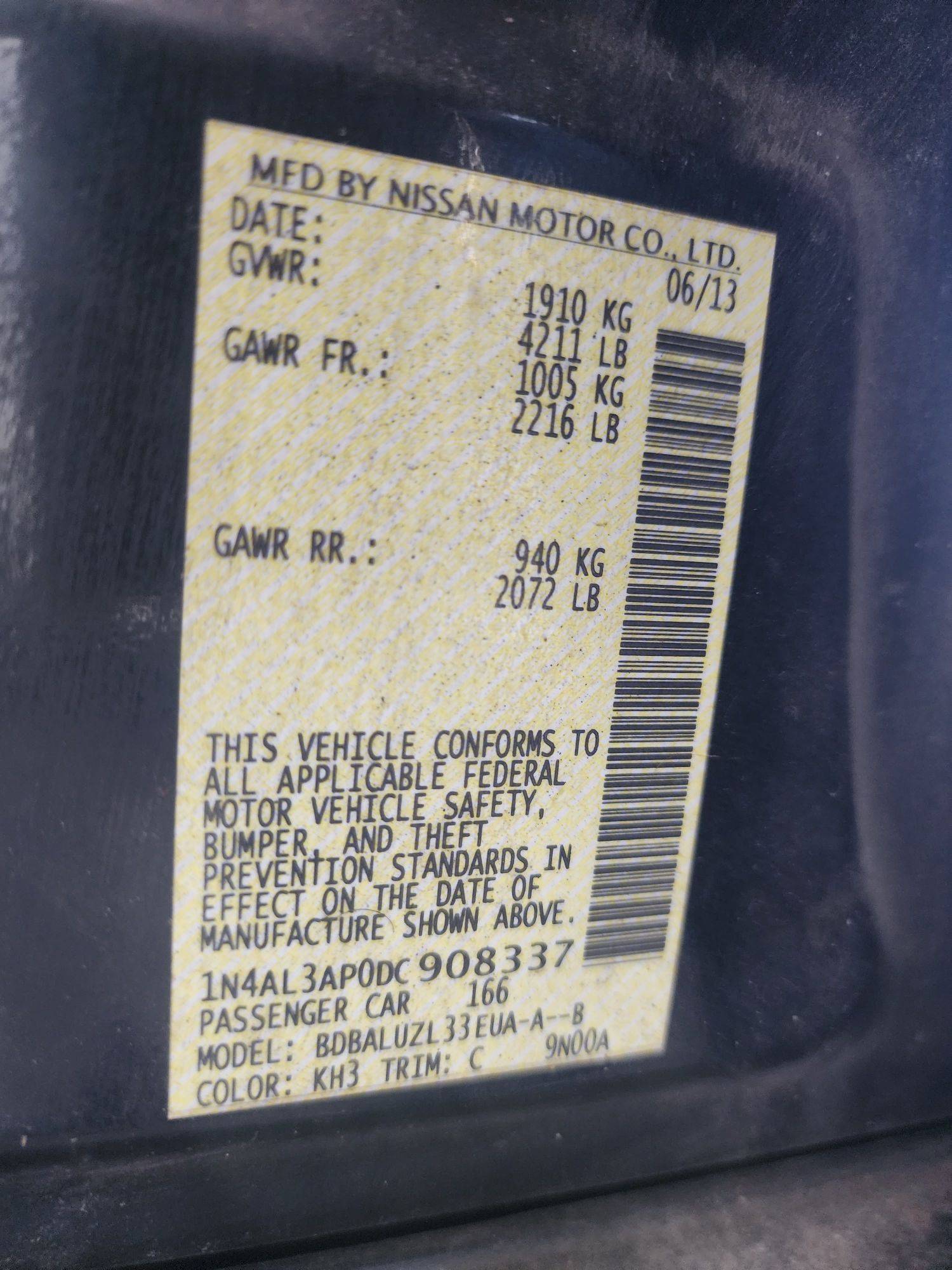 2013 NISSAN ALTIMA — 254780 Miles — Lot 68085873 - Marhaba Auctions Used Cars - Image 3