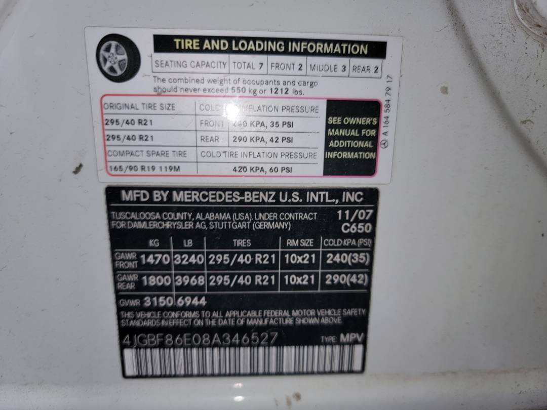 2008 MERCEDES BENZ GL 550 — 174203 Miles — Lot 8A346527 - Marhaba Auctions Used Cars - Image 7