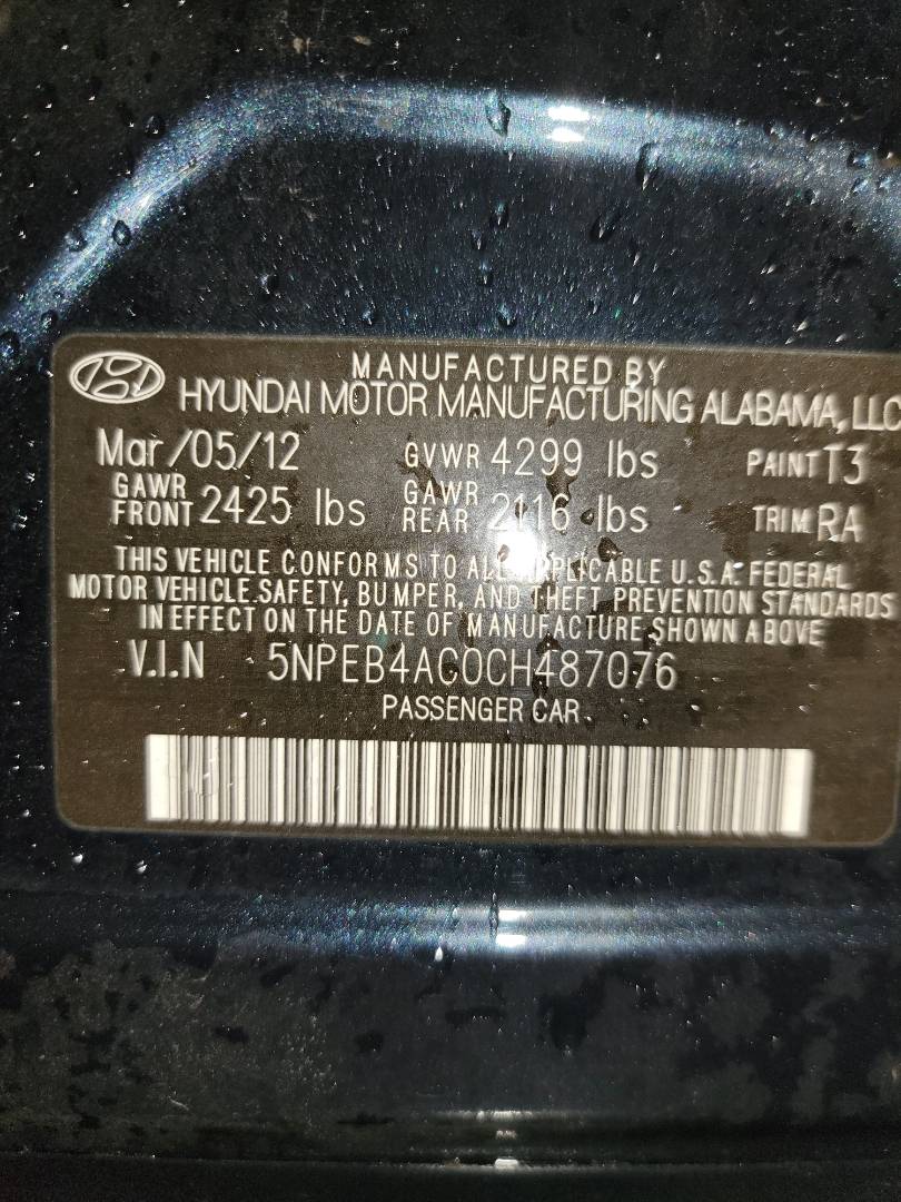 2012 HYUNDAI SONATA — 161958 Miles — Lot H487076 - Marhaba Auctions Used Cars - Image 9