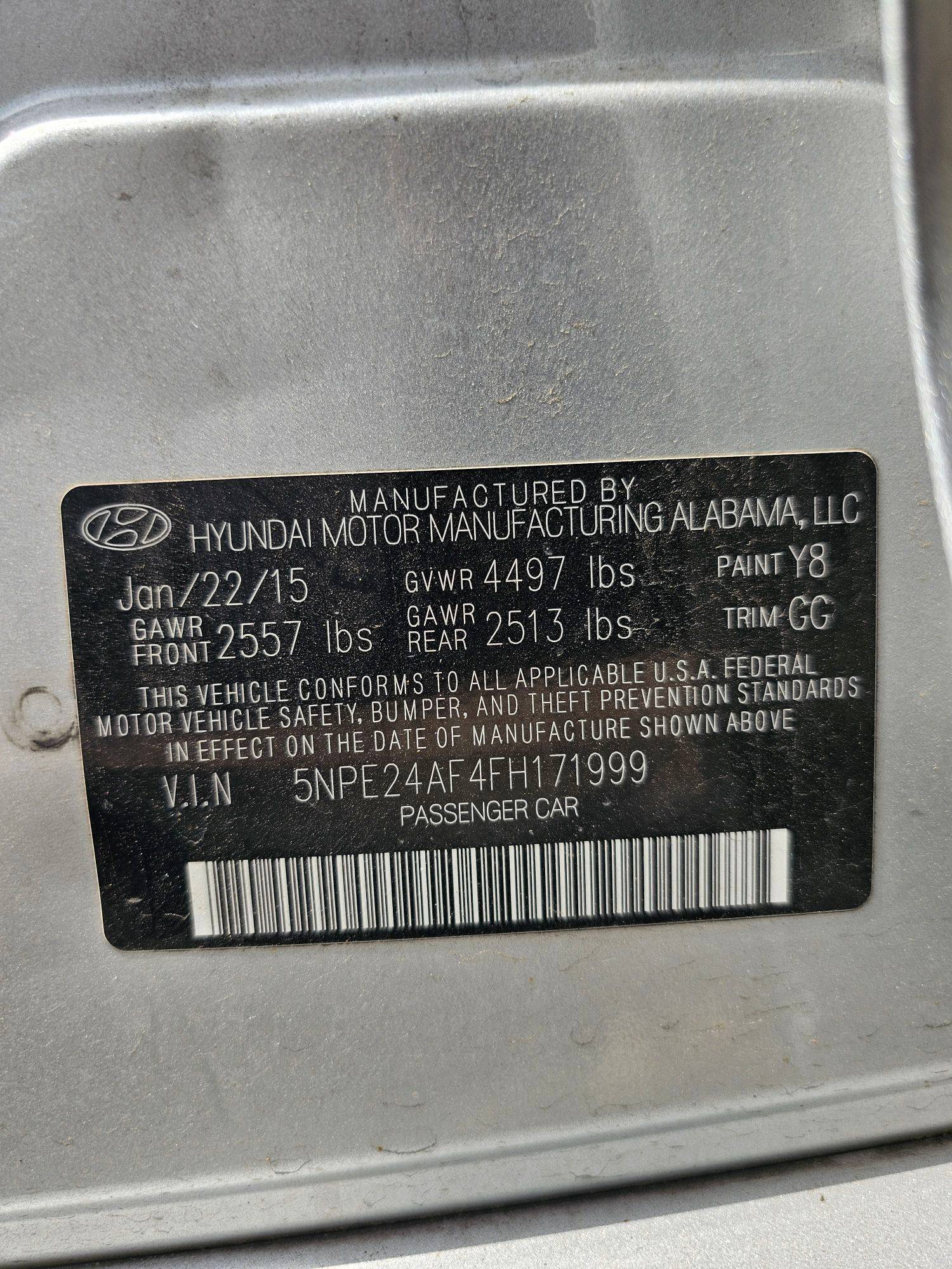 2015 HYUNDAI SONATA — 170760 Miles — Lot FH171999 — Souq - Marhaba Auctions Used Cars - Image 9