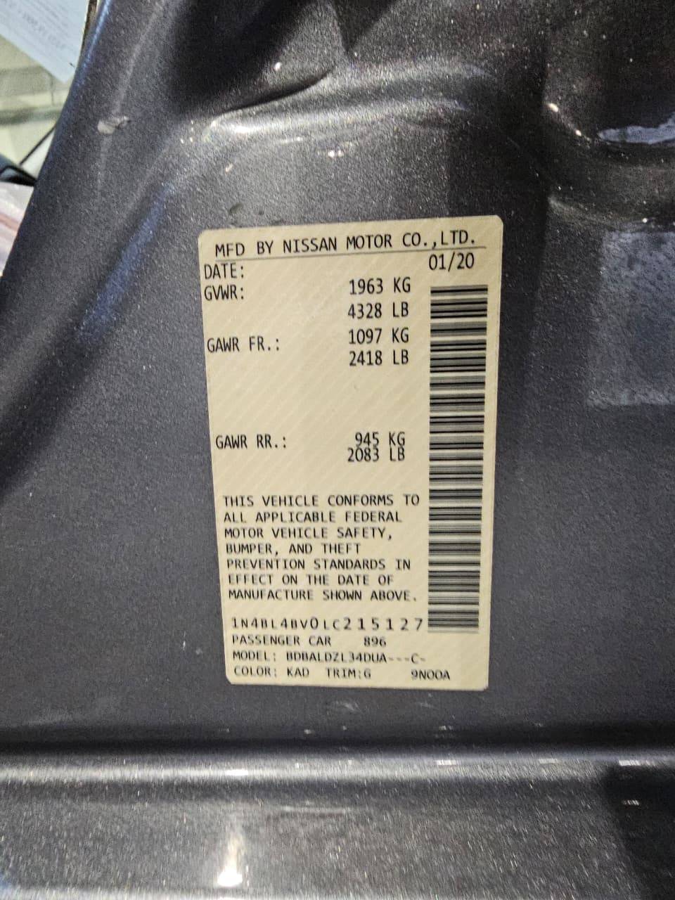 2020 NISSAN ALTIMA — 109321 Miles — Lot VOLC215127 — Main - Marhaba Auctions Used Cars - Image 9