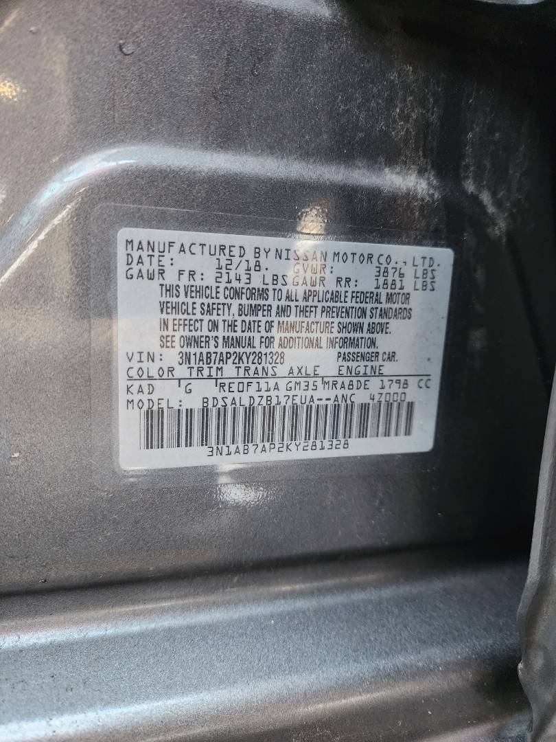2019 NISSAN SENTRA — 134841 Miles — Lot 37945604 - Marhaba Auctions Used Cars - Image 4