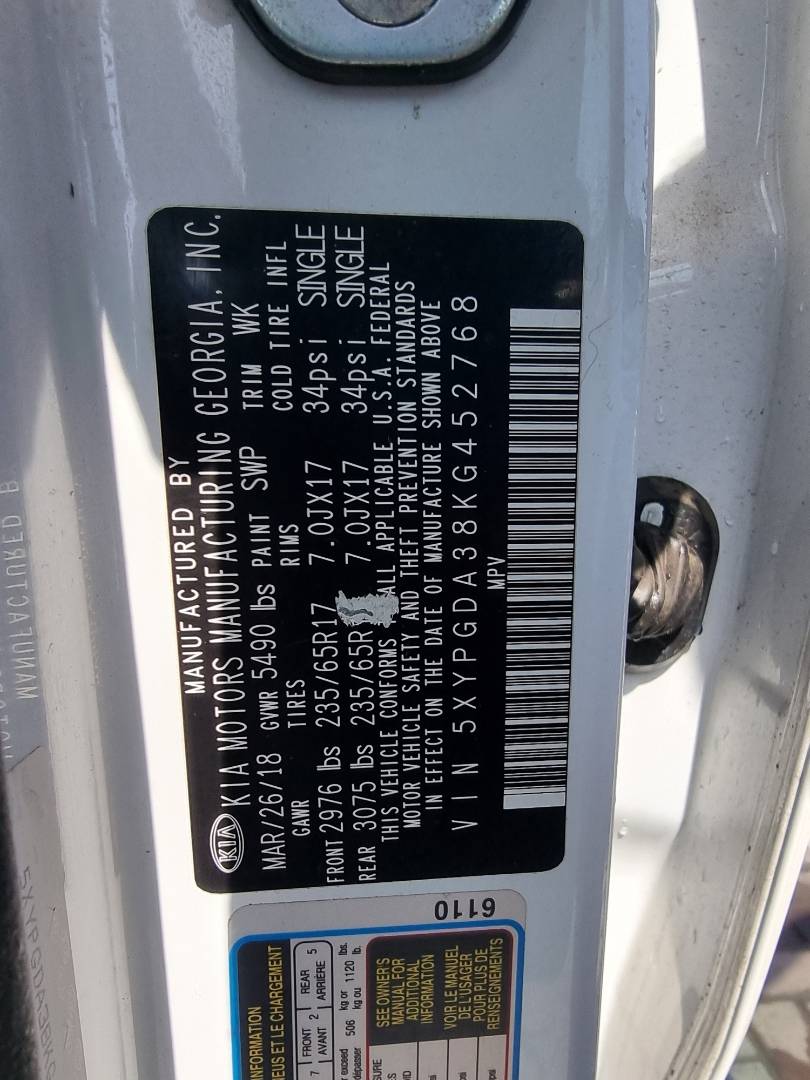 2019 KIA SORENTO — 118863 Miles — Lot 125487 — Ind. 12 - Marhaba Auctions Used Cars - Image 9
