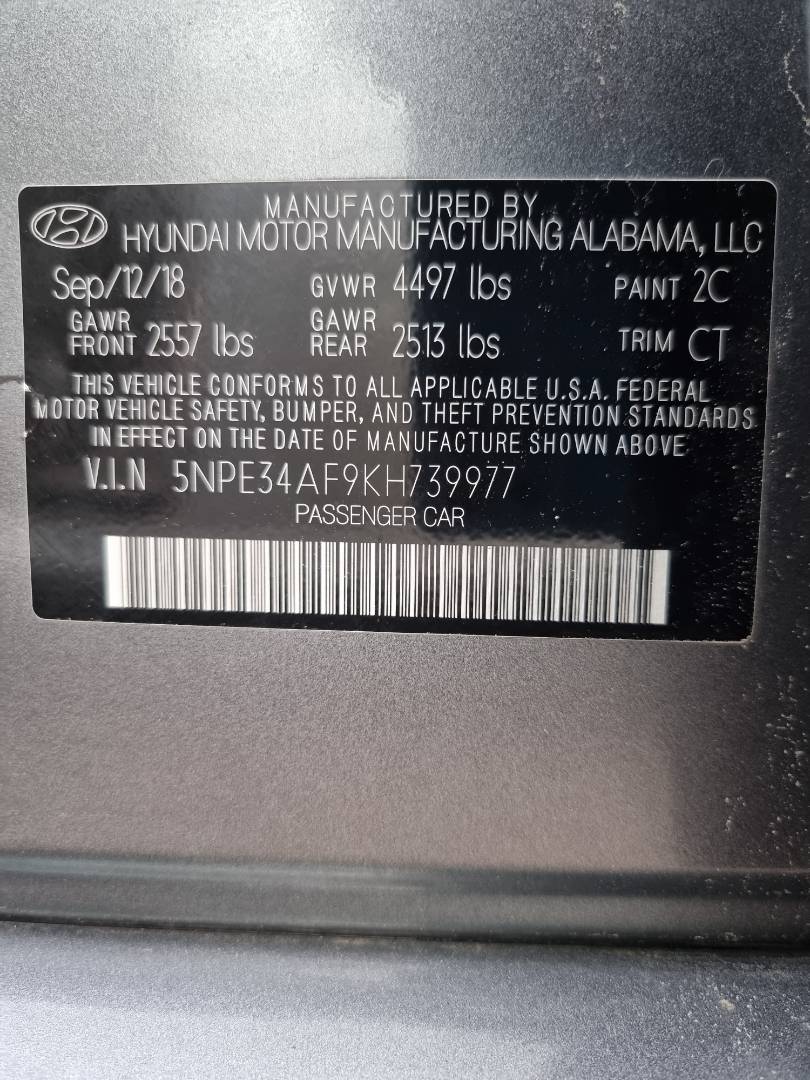 2019 HYUNDAI SONATA — 110468 Miles — Lot 214587 — Ind. 12 - Marhaba Auctions Used Cars - Image 9