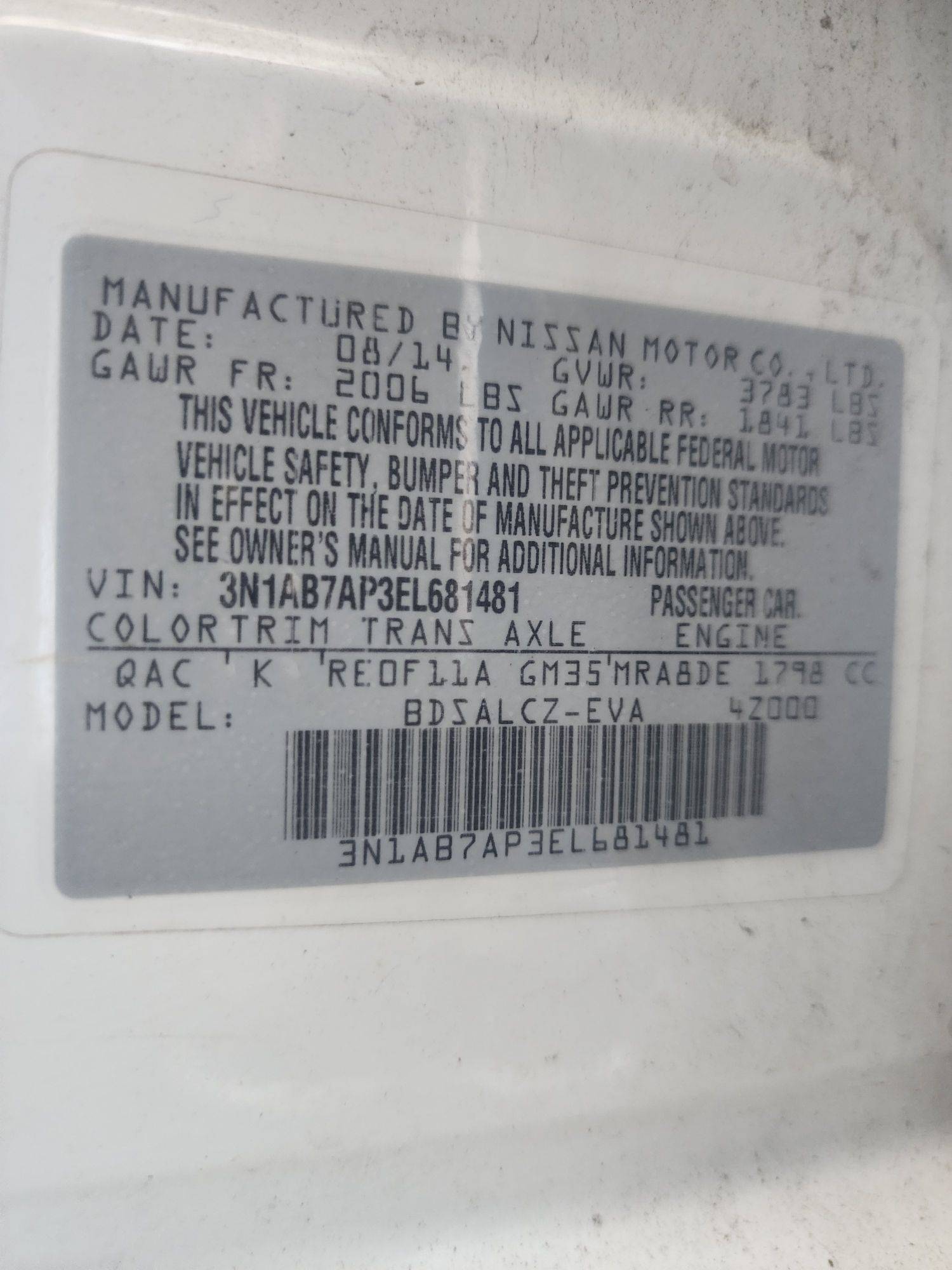 2014 NISSAN SENTRA — 134158 Miles — Lot 63014033 - Marhaba Auctions Used Cars - Image 3