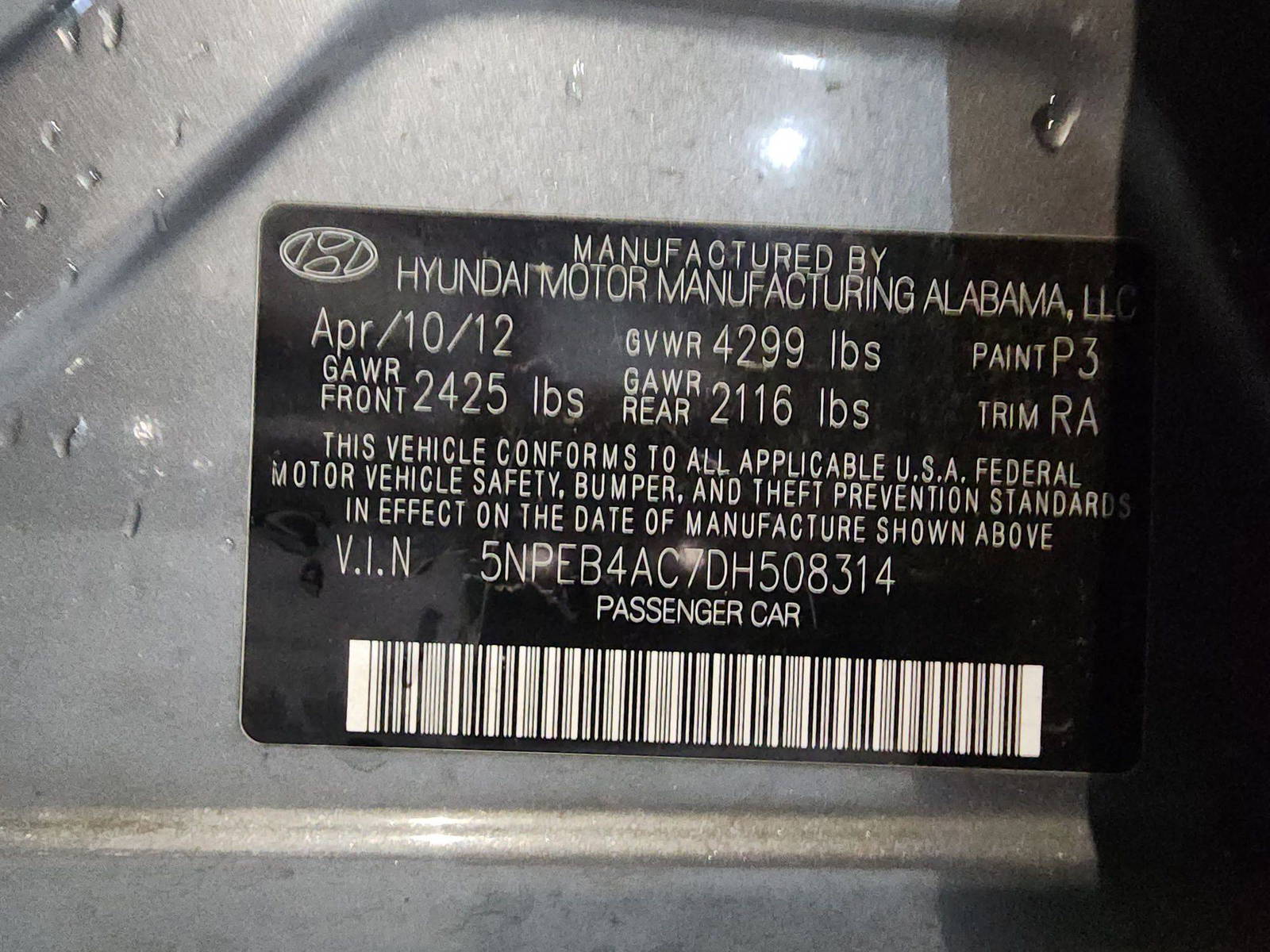 2013 HYUNDAI SONATA — 160035 Miles — Lot 4689 — Al Quoz - Marhaba Auctions Used Cars - Image 7