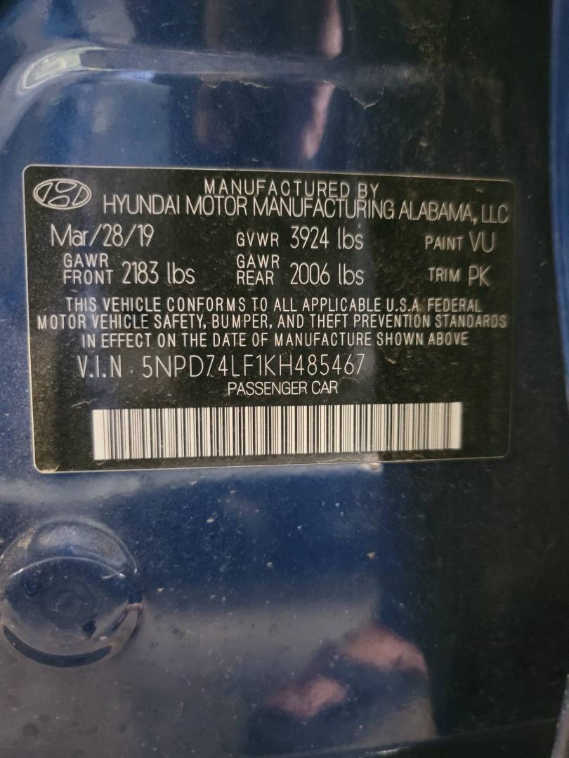 2019 HYUNDAI ELANTRA — 86849 Miles — Lot 485467 — Main - Marhaba Auctions Used Cars - Image 9