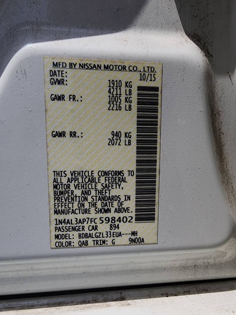 2015 NISSAN ALTIMA — 193260 Miles — Lot 79678213 - Marhaba Auctions Used Cars - Image 4