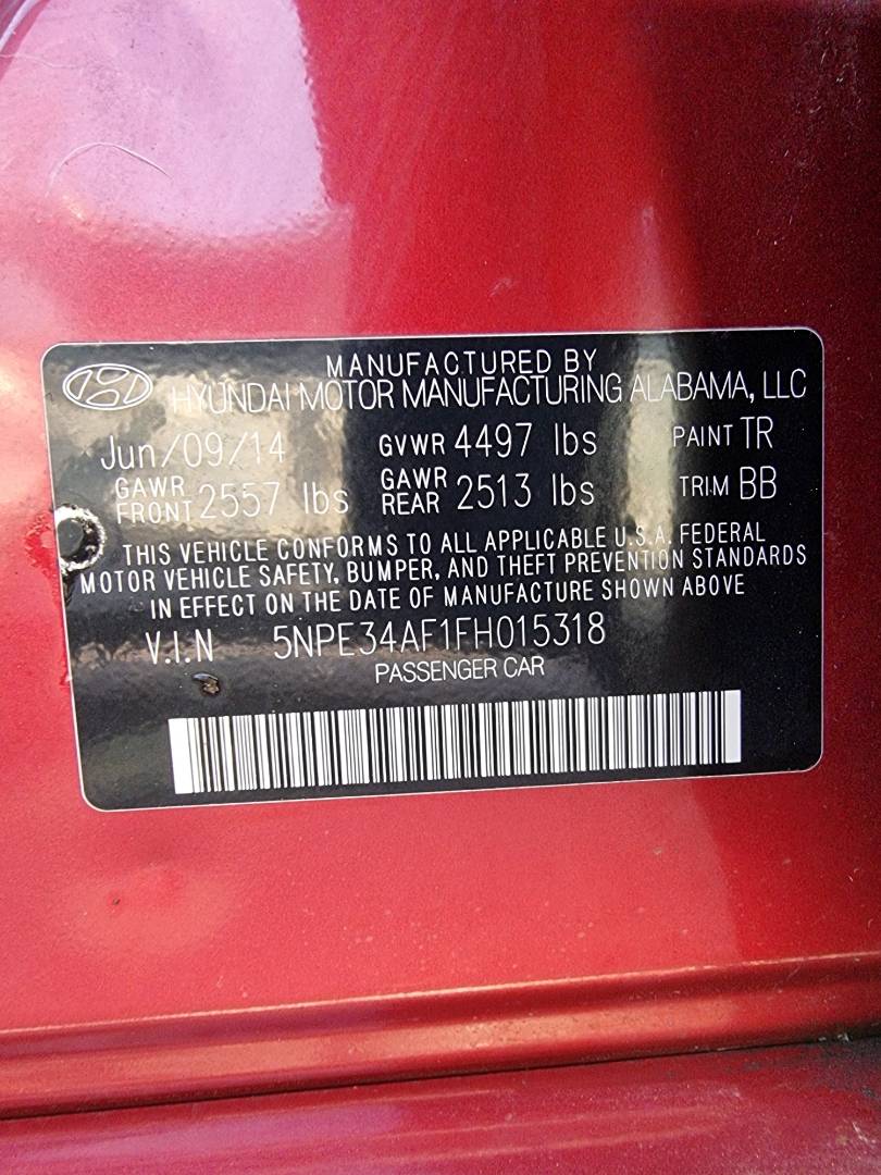 2015 HYUNDAI SONATA — 105046 Miles — Lot 215487 — Ind. 12 - Marhaba Auctions Used Cars - Image 10
