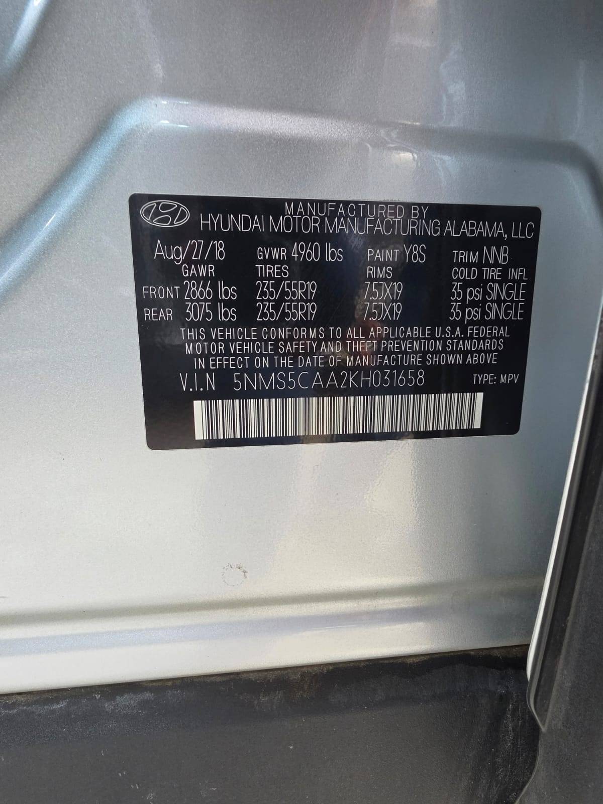 2019 HYUNDAI SANTA FE — 144626 Miles — Lot H031658 - Marhaba Auctions Used Cars - Image 11