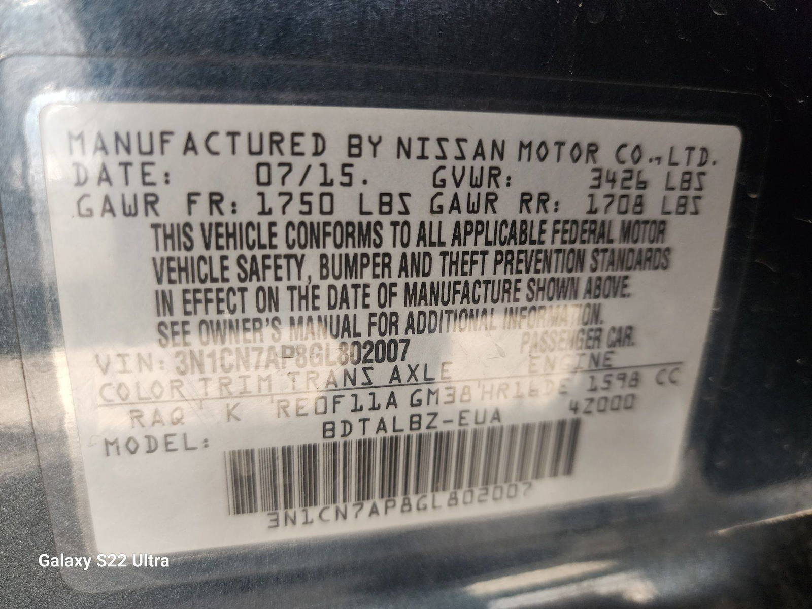 2016 NISSAN VERSA — 127290 Miles — Lot 38654834 - Marhaba Auctions Used Cars - Image 7