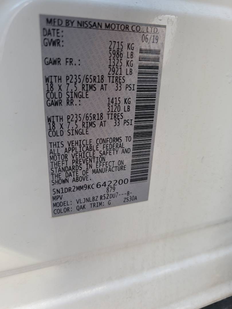 2019 NISSAN PATHFINDER — 181372 Miles — Lot KC642200 - Marhaba Auctions Used Cars - Image 9
