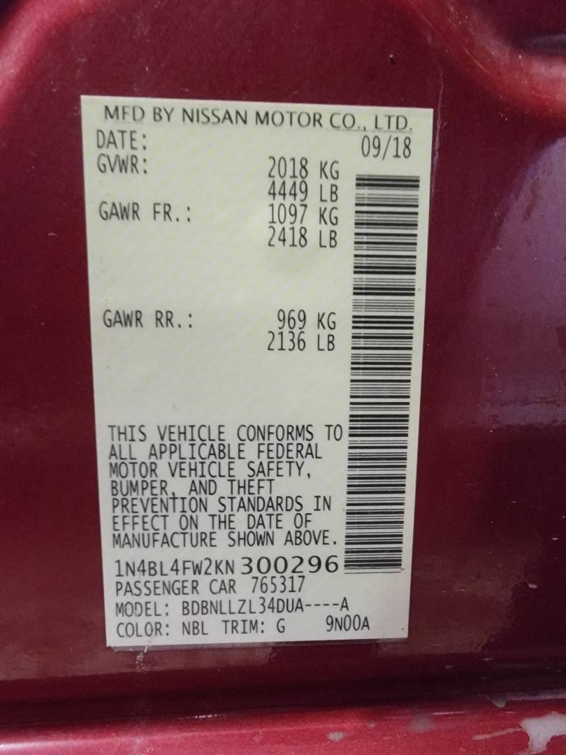 2019 NISSAN ALTIMA — 95648 Miles — Lot N300296 — Main - Marhaba Auctions Used Cars - Image 10