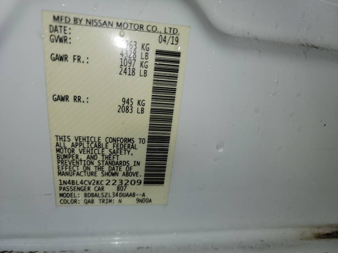 2019 NISSAN ALTIMA — 55171 Miles — Lot 223209 - Marhaba Auctions Used Cars - Image 9