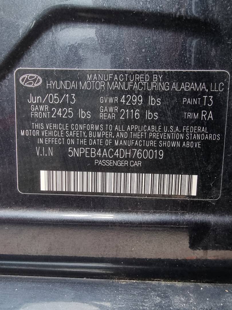 2013 HYUNDAI SONATA — 146010 Miles — Lot 125487 — Ind. 12 - Marhaba Auctions Used Cars - Image 10