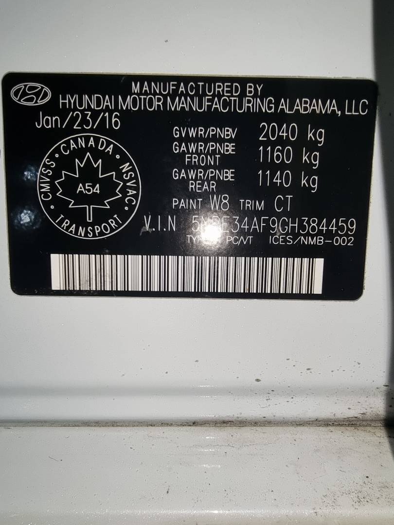 2016 HYUNDAI SONATA — 176861 KM — Lot 125487 — Ind. 12 - Marhaba Auctions Used Cars - Image 10