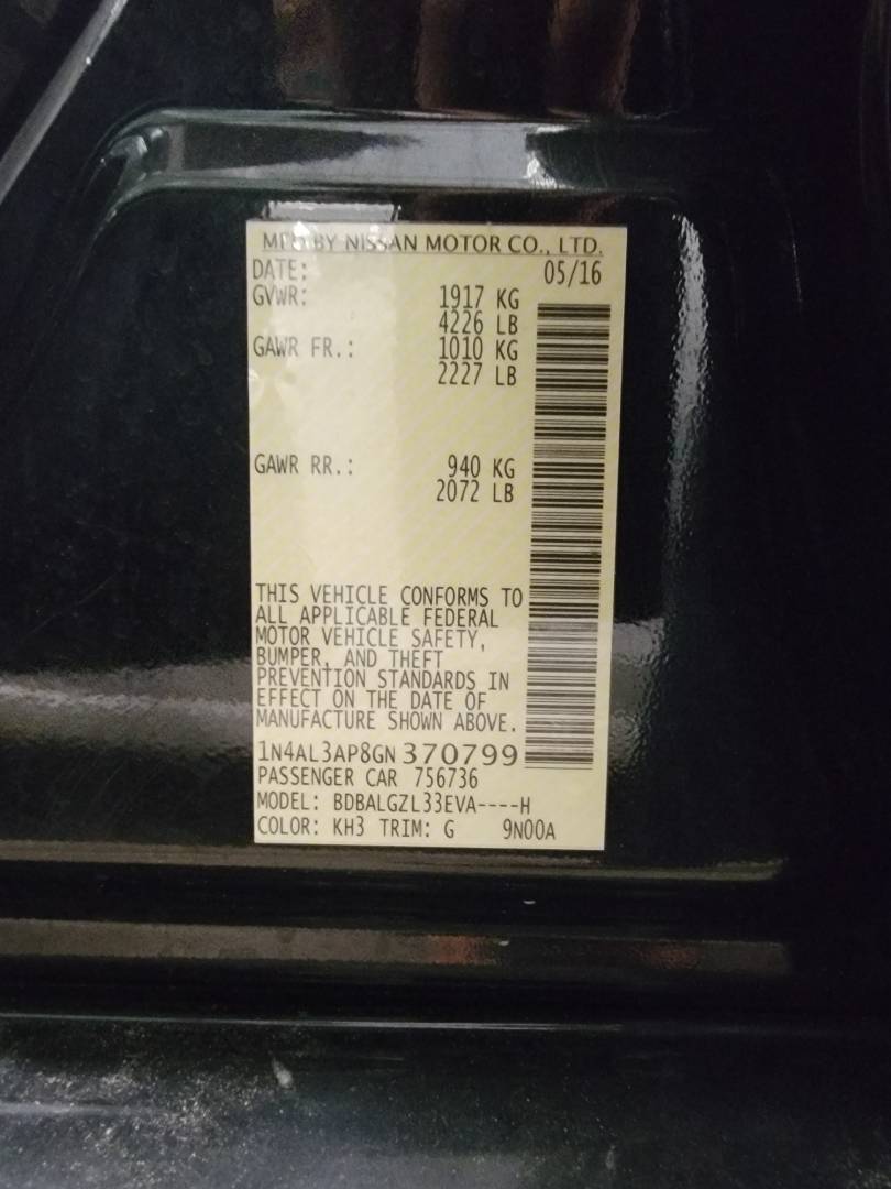 2016 NISSAN ALTIMA — 98720 Miles — Lot GN370799 — Main - Marhaba Auctions Used Cars - Image 9