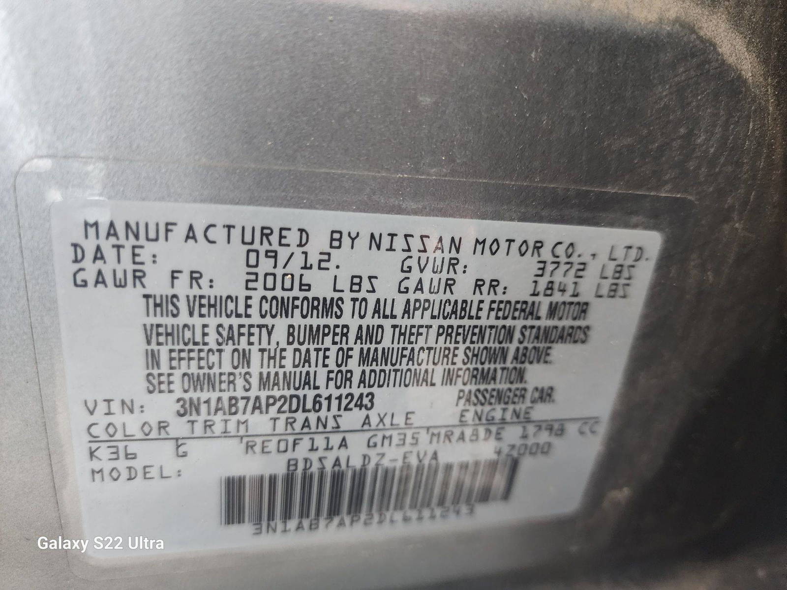 2013 NISSAN SENTRA — 116789 Miles — Lot 38913116 - Marhaba Auctions Used Cars - Image 10