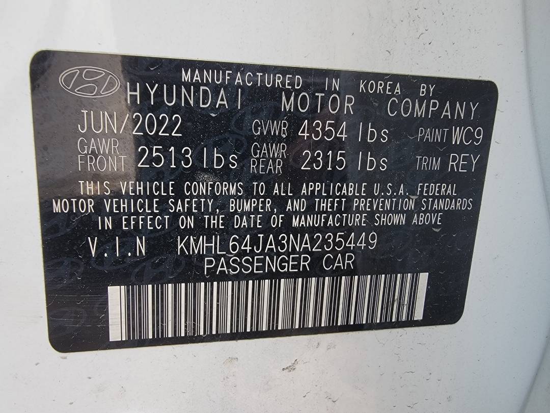 2022 HYUNDAI SONATA — 71984 Miles — Lot A235449 — Main - Marhaba Auctions Used Cars - Image 9