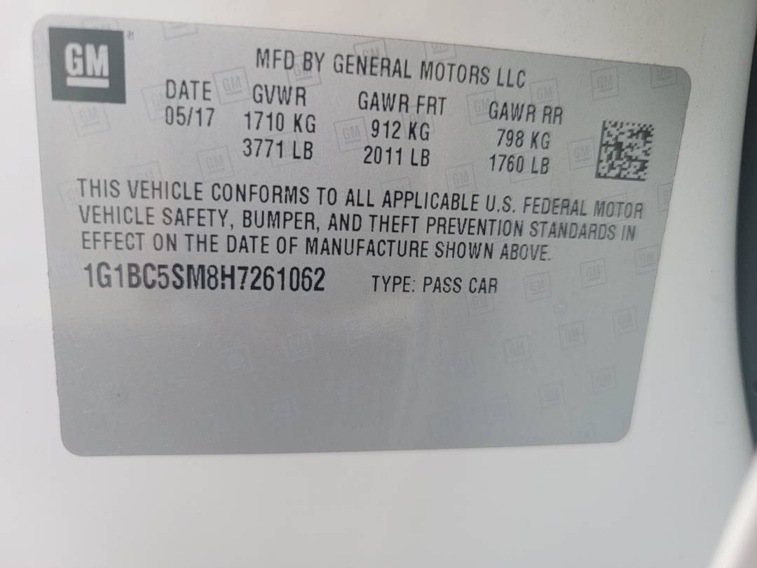 2017 CHEVROLET CRUIZE — 122127 Miles — Lot 8H7261062 - Marhaba Auctions Used Cars - Image 8