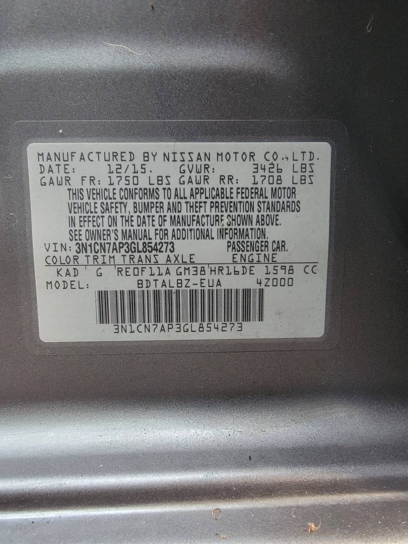 2016 NISSAN VERSA — 163045 Miles — Lot GL854273 — Main - Marhaba Auctions Used Cars - Image 9