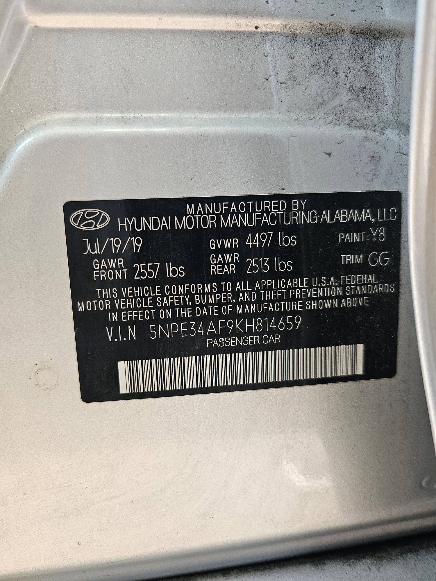 2019 HYUNDAI SONATA — 68125 Miles — Lot KH814659 — Souq - Marhaba Auctions Used Cars - Image 10