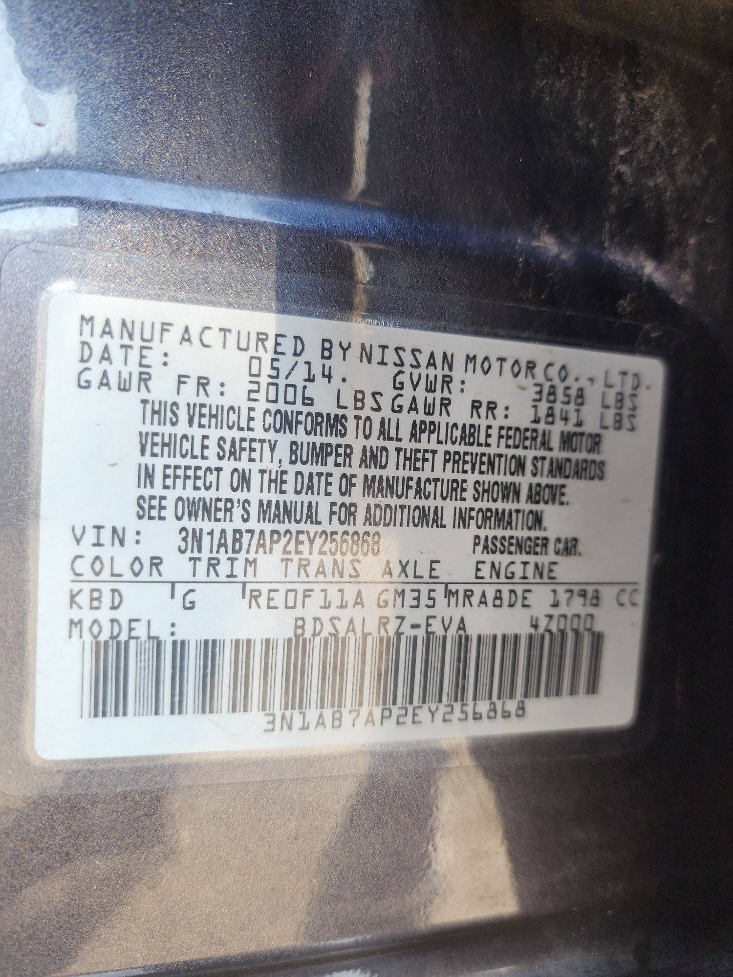2014 NISSAN SENTRA — 120839 Miles — Lot 50283613 - Marhaba Auctions Used Cars - Image 3