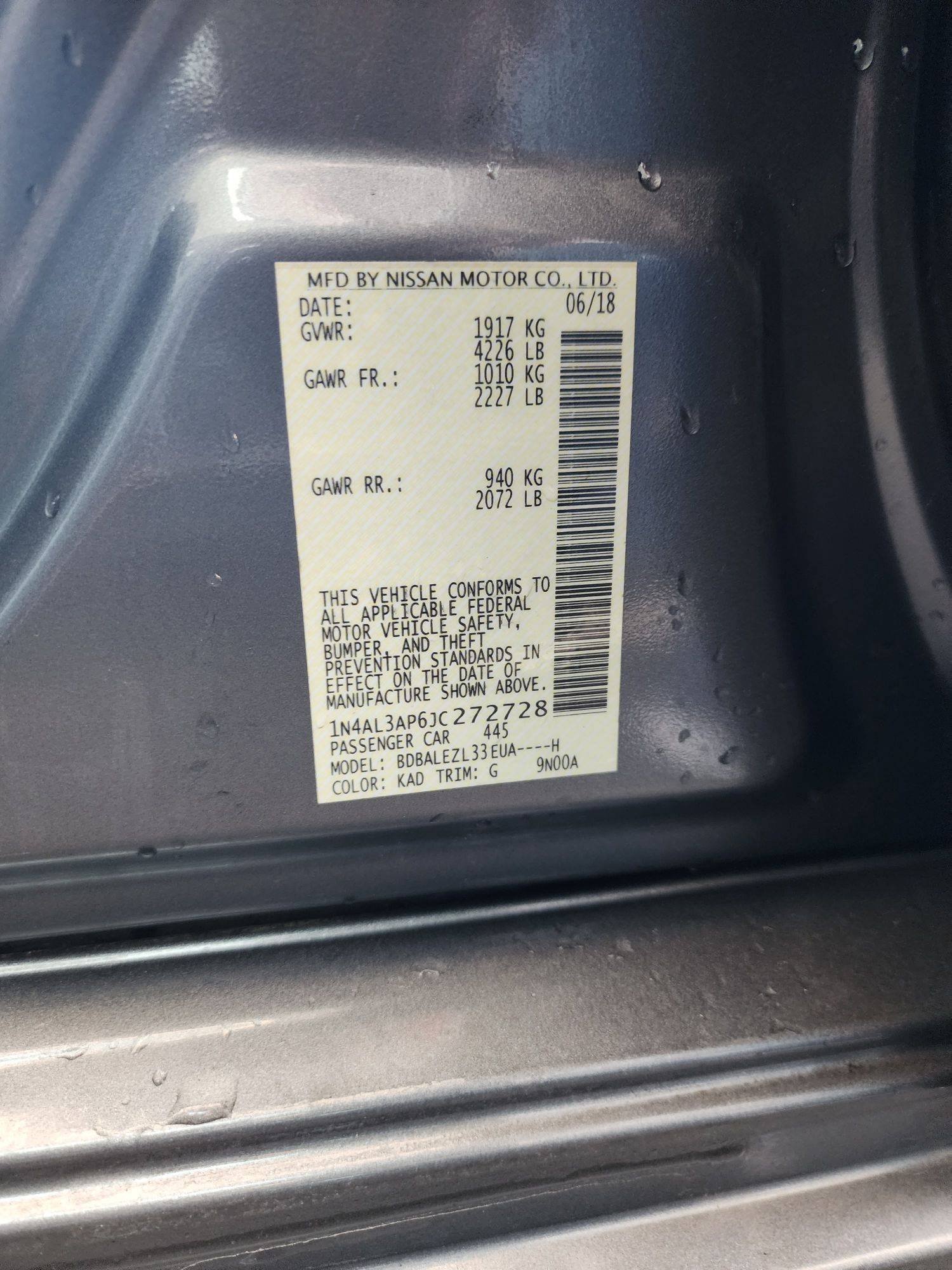 2018 NISSAN ALTIMA — 75018 Miles — Lot 67899373 - Marhaba Auctions Used Cars - Image 9