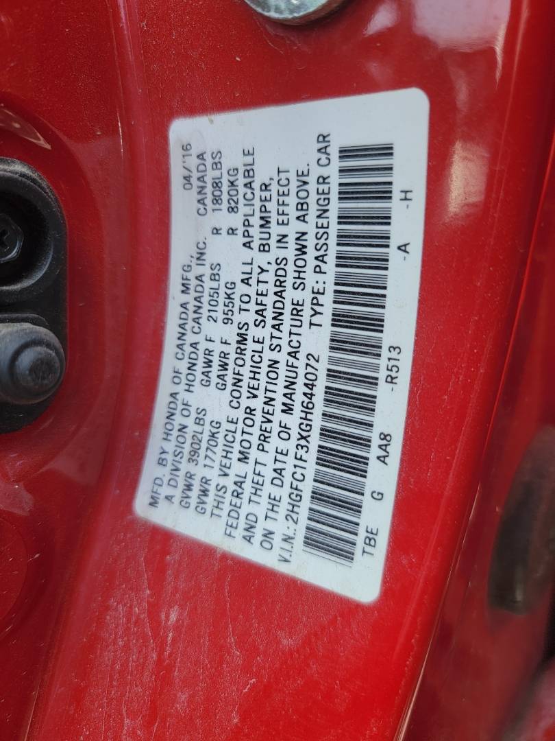 2016 HONDA CIVIC — 87912 Miles — Lot 72005803 - Marhaba Auctions Used Cars - Image 11