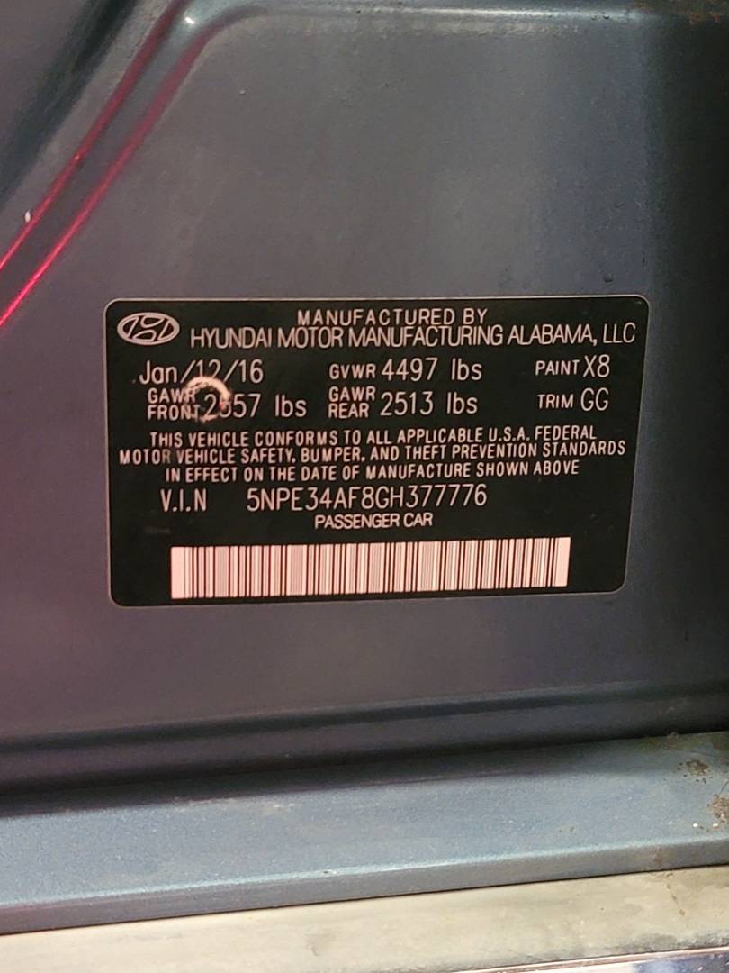 2016 HYUNDAI SONATA — 107953 Miles — Lot GH377776 — Main - Marhaba Auctions Used Cars - Image 10