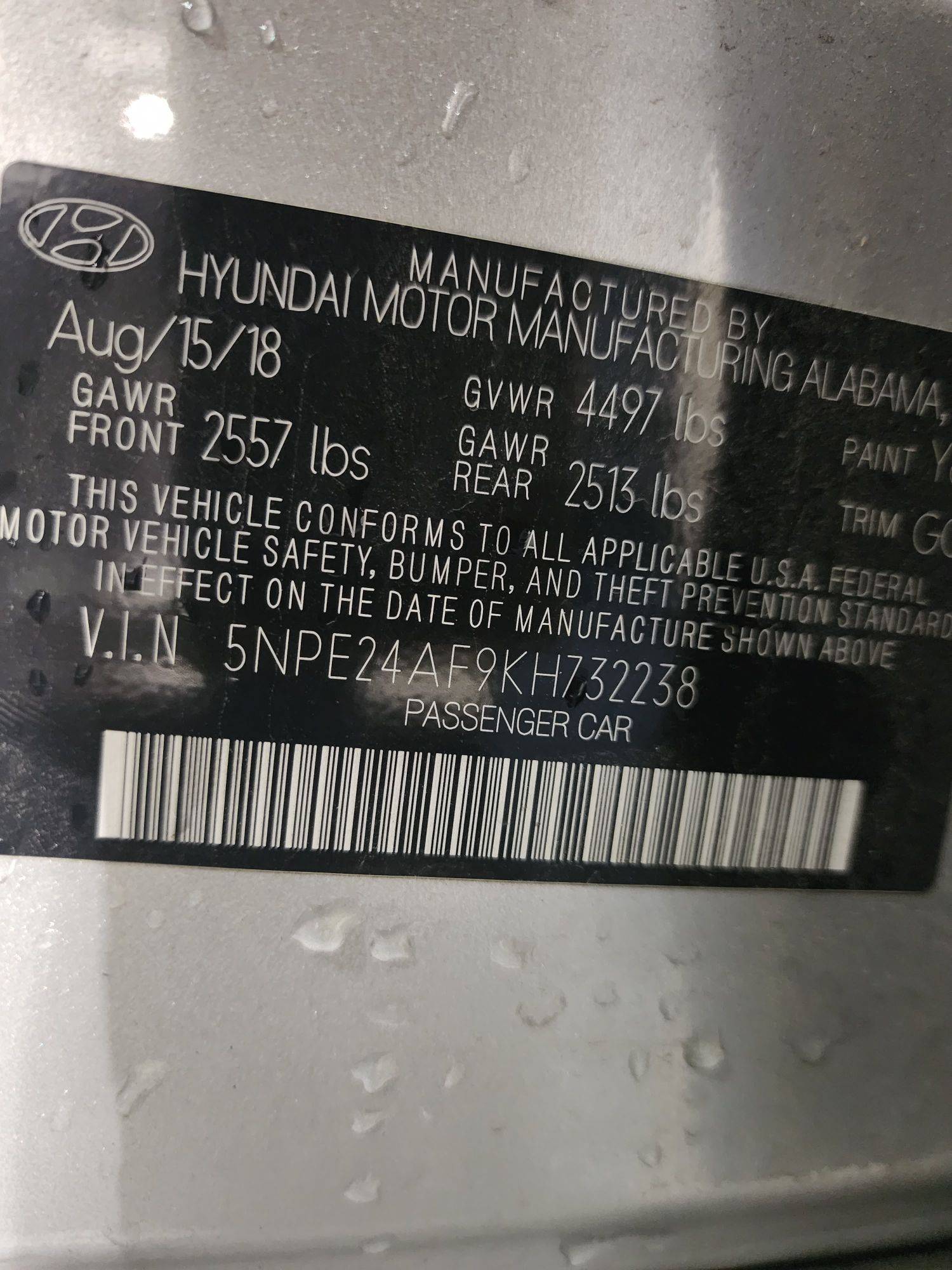 2019 HYUNDAI SONATA — 61790 Miles — Lot 65980393 - Marhaba Auctions Used Cars - Image 3