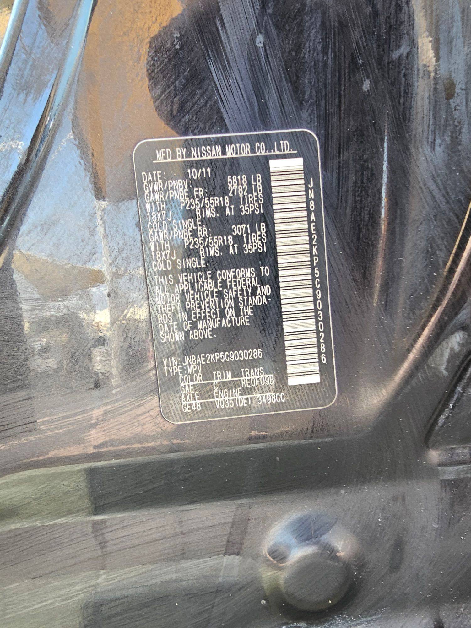 2012 NISSAN QUEST — 208923 Miles — Lot 9030286 — Souq - Marhaba Auctions Used Cars - Image 9