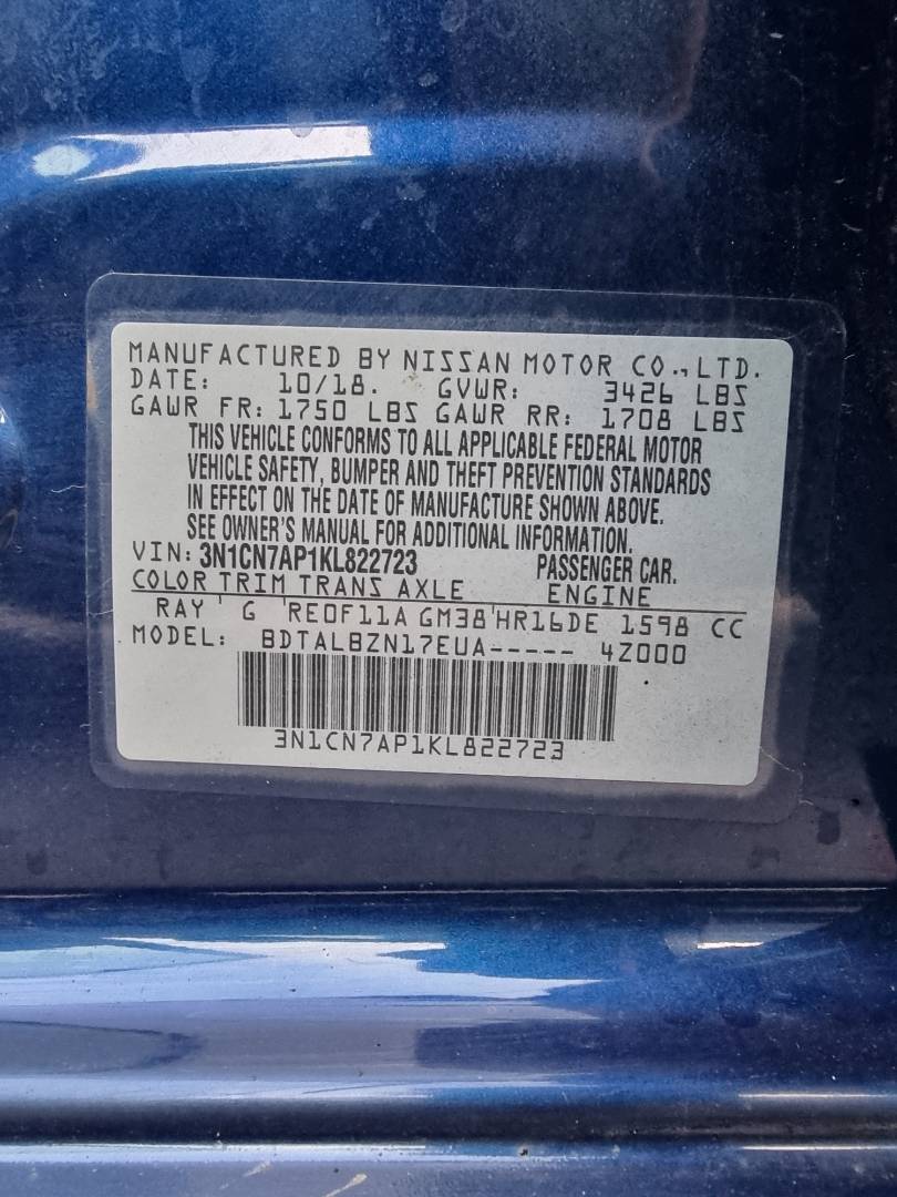 2019 NISSAN VERSA — 102900 Miles — Lot 125487 — Ind. 12 - Marhaba Auctions Used Cars - Image 9