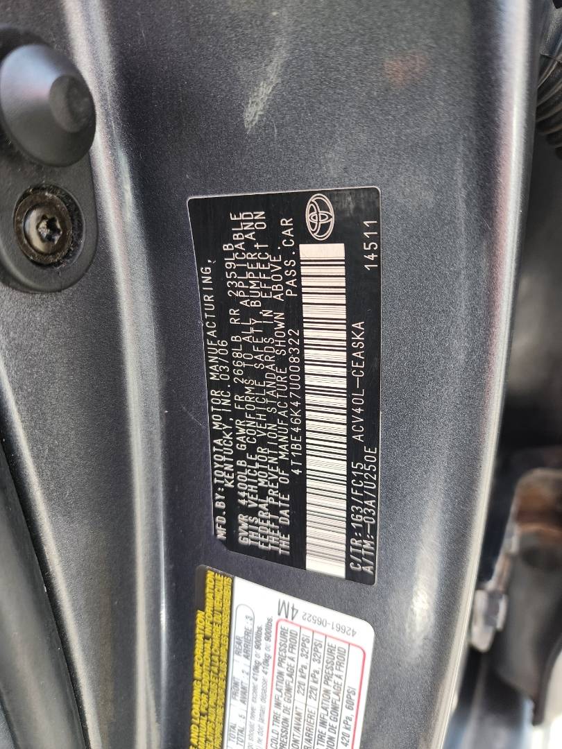 2007 TOYOTA CAMRY — 195146 Miles — Lot 8322 — Souq - Marhaba Auctions Used Cars - Image 9