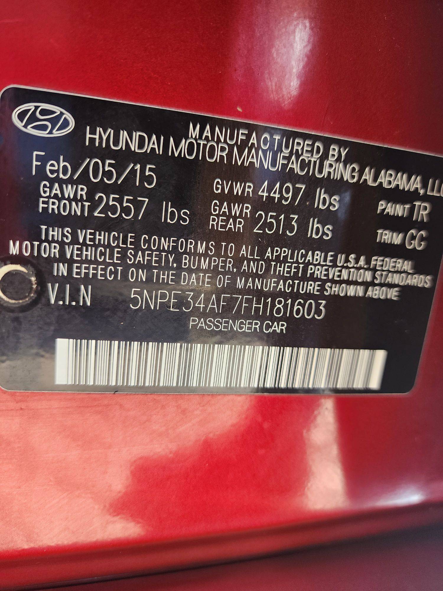 2015 HYUNDAI SONATA — 270655 Miles — Lot 37450540 - Marhaba Auctions Used Cars - Image 3