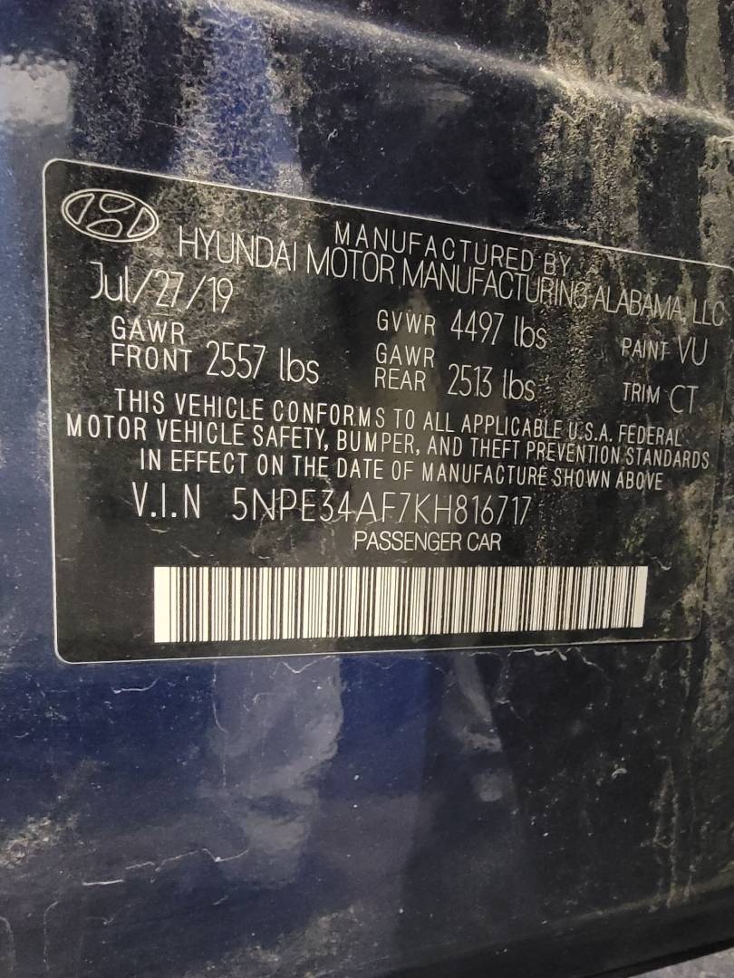 2019 HYUNDAI SONATA — 88724 Miles — Lot 73498593 - Marhaba Auctions Used Cars - Image 3