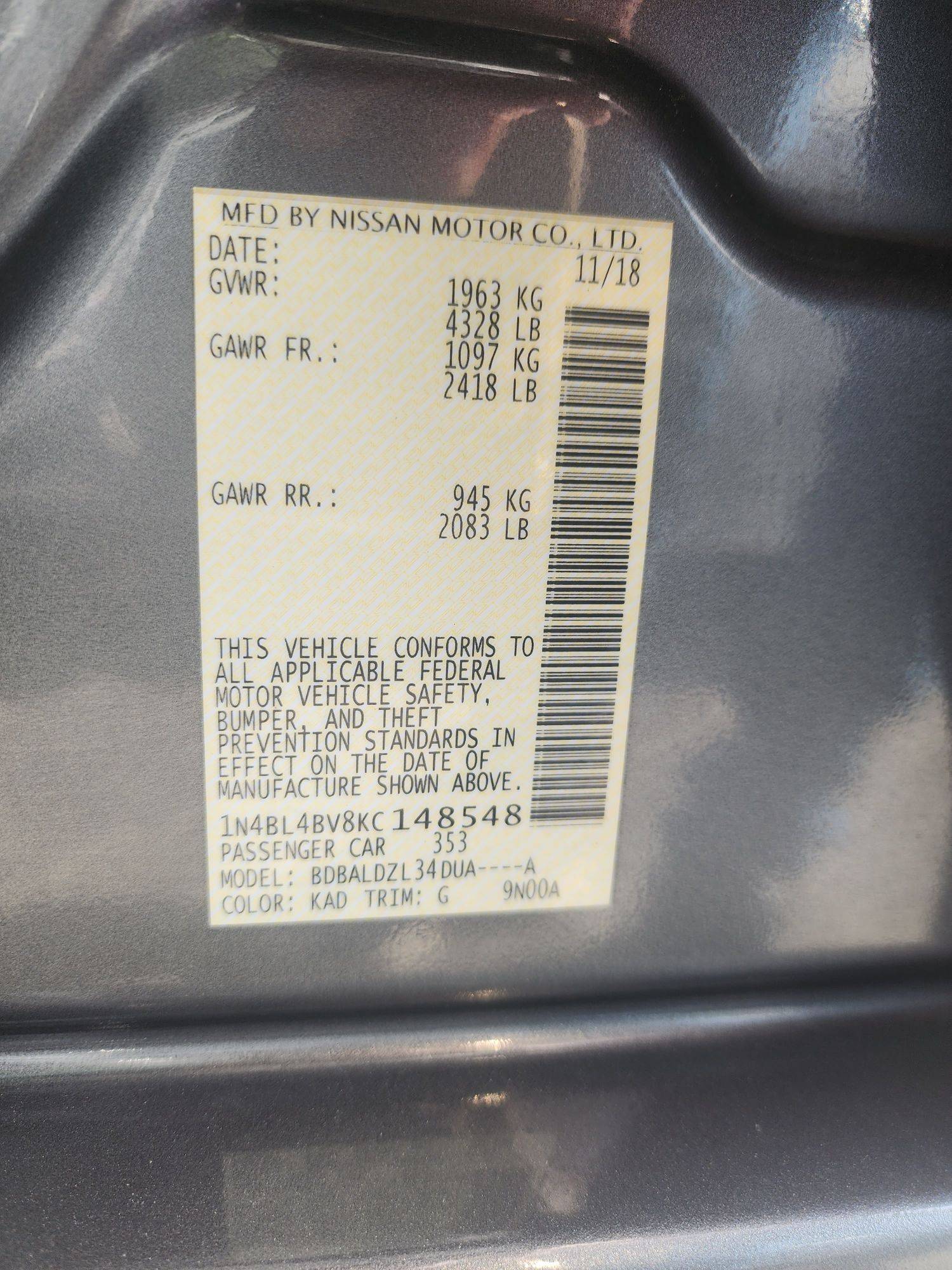 2019 NISSAN ALTIMA — 57213 Miles — Lot 148548 - Marhaba Auctions Used Cars - Image 8