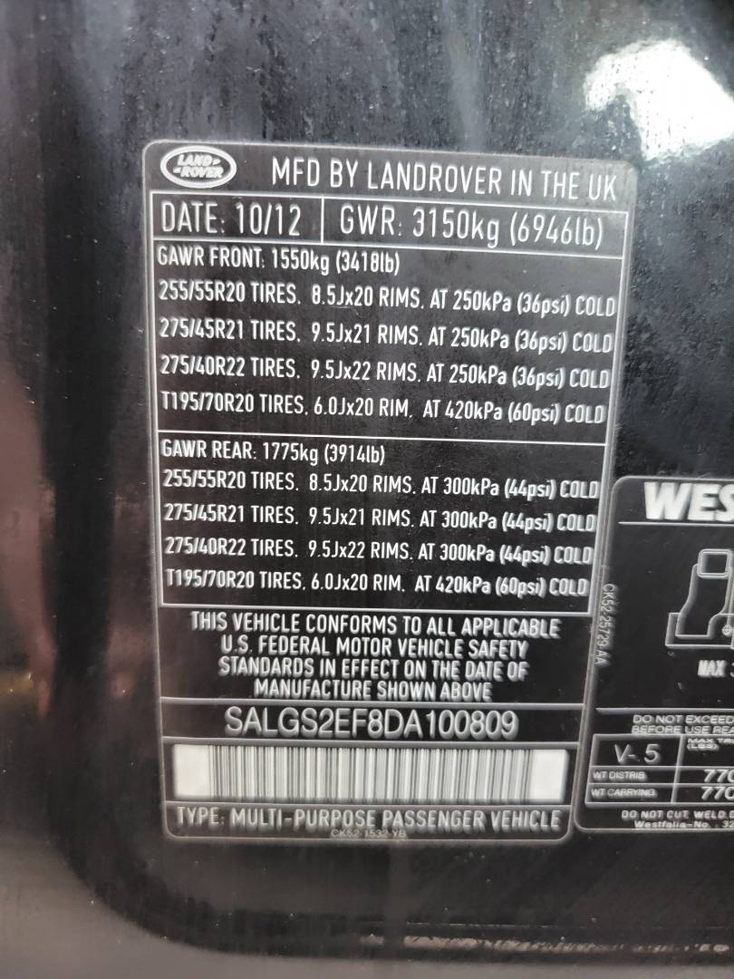 2013 LAND ROVER RANGE ROVER — 123853 Miles — Lot DA100809 — Main - Marhaba Auctions Used Cars - Image 9
