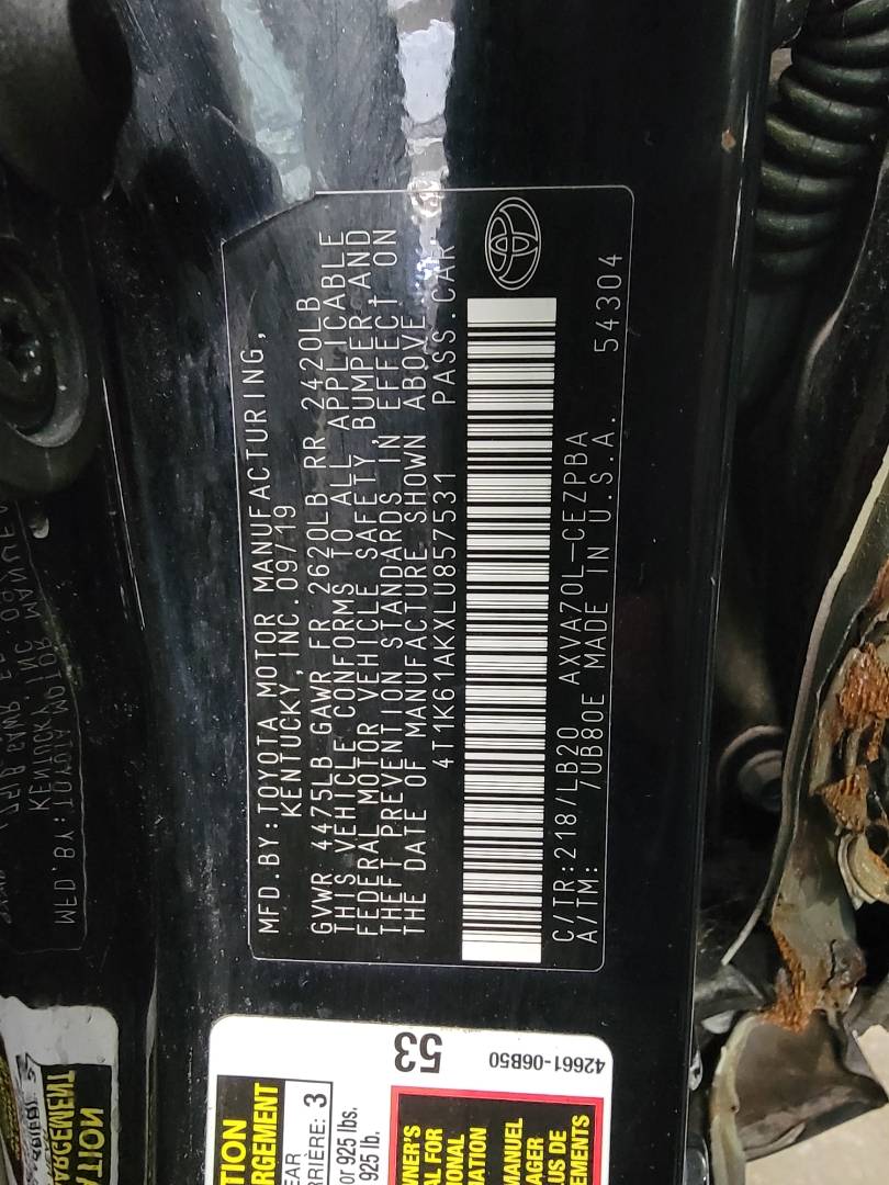 2020 TOYOTA CAMRY — 58989 Miles — Lot XLU857531 — Main - Marhaba Auctions Used Cars - Image 10