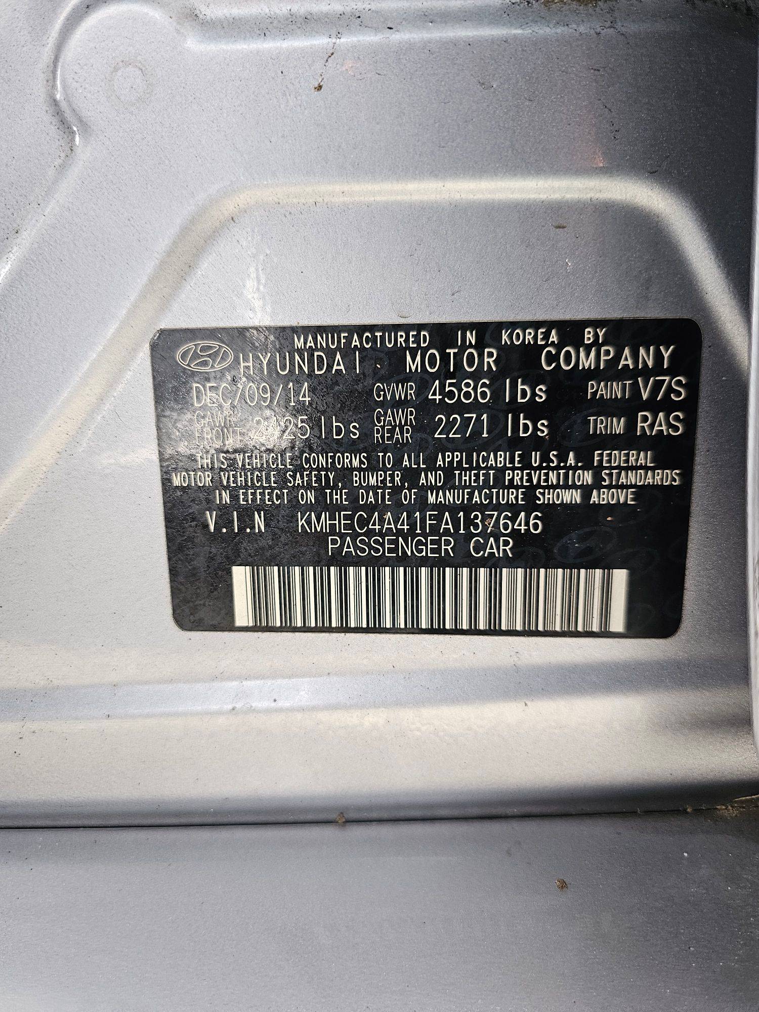 2015 HYUNDAI SONATA — 164471 Miles — Lot 1FA137646 — Main - Marhaba Auctions Used Cars - Image 9