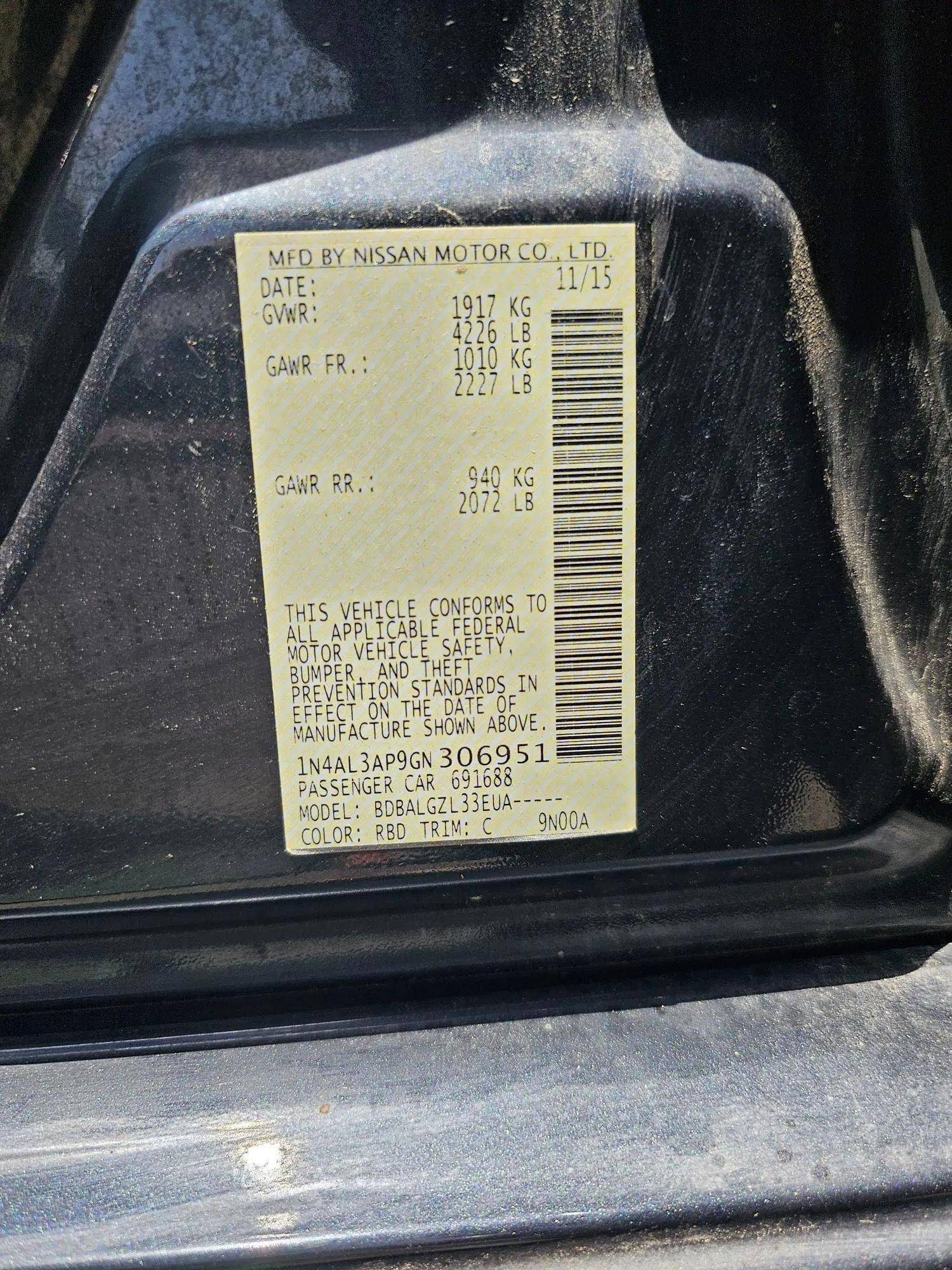 2016 NISSAN ALTIMA — 143708 Miles — Lot N306951 — Souq - Marhaba Auctions Used Cars - Image 5