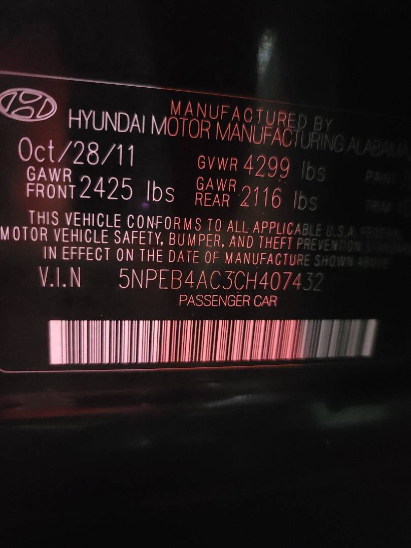 2012 HYUNDAI SONATA — 150958 Miles — Lot H407432 - Marhaba Auctions Used Cars - Image 3