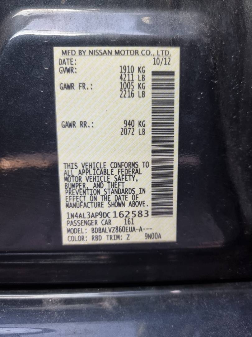 2013 NISSAN ALTIMA — 123785 Miles — Lot 162583 — Ind. 12 - Marhaba Auctions Used Cars - Image 9