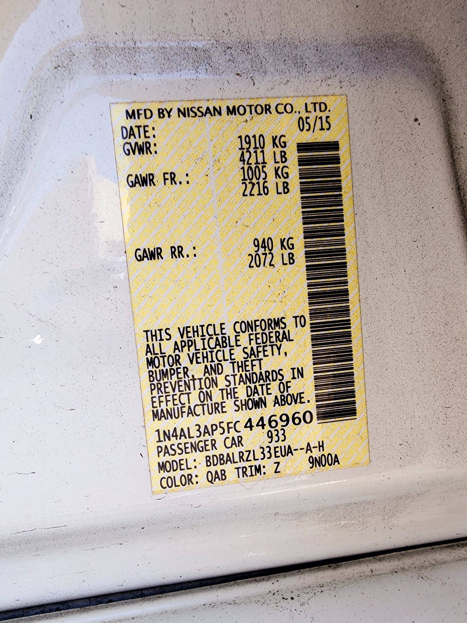 2015 NISSAN ALTIMA — 126521 Miles — Lot AP5FC446960 — Souq - Marhaba Auctions Used Cars - Image 10