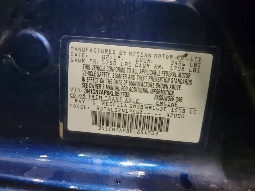 2019 NISSAN VERSA — 165424 Miles — Lot AP8KL851703 — Main - Marhaba Auctions Used Cars - Image 9