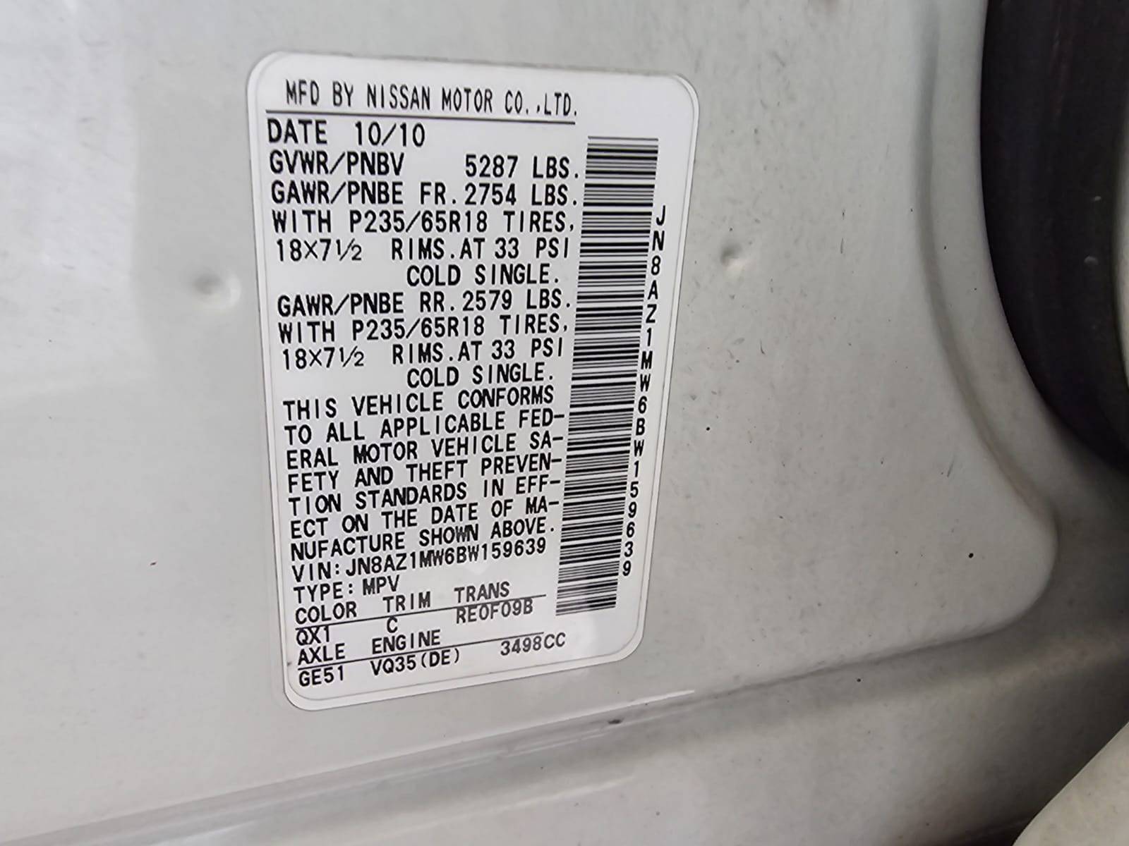 2011 NISSAN MURANO — 180789 Miles — Lot BW159639 — Main - Marhaba Auctions Used Cars - Image 6