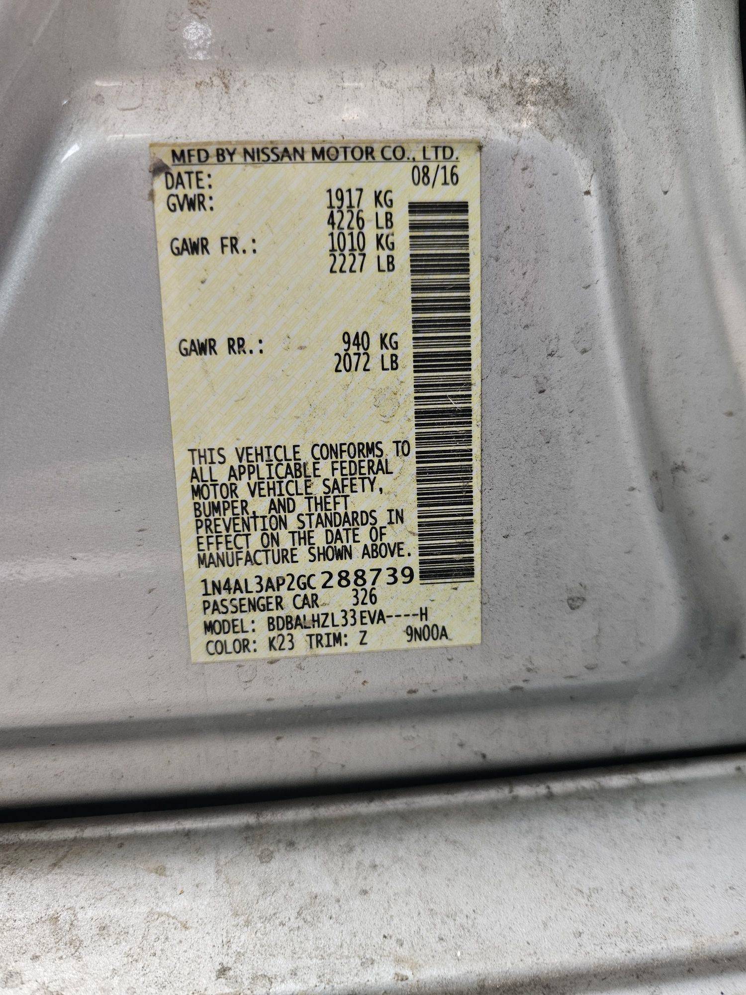 2016 NISSAN ALTIMA — 112867 Miles — Lot GC288739 — Souq - Marhaba Auctions Used Cars - Image 9