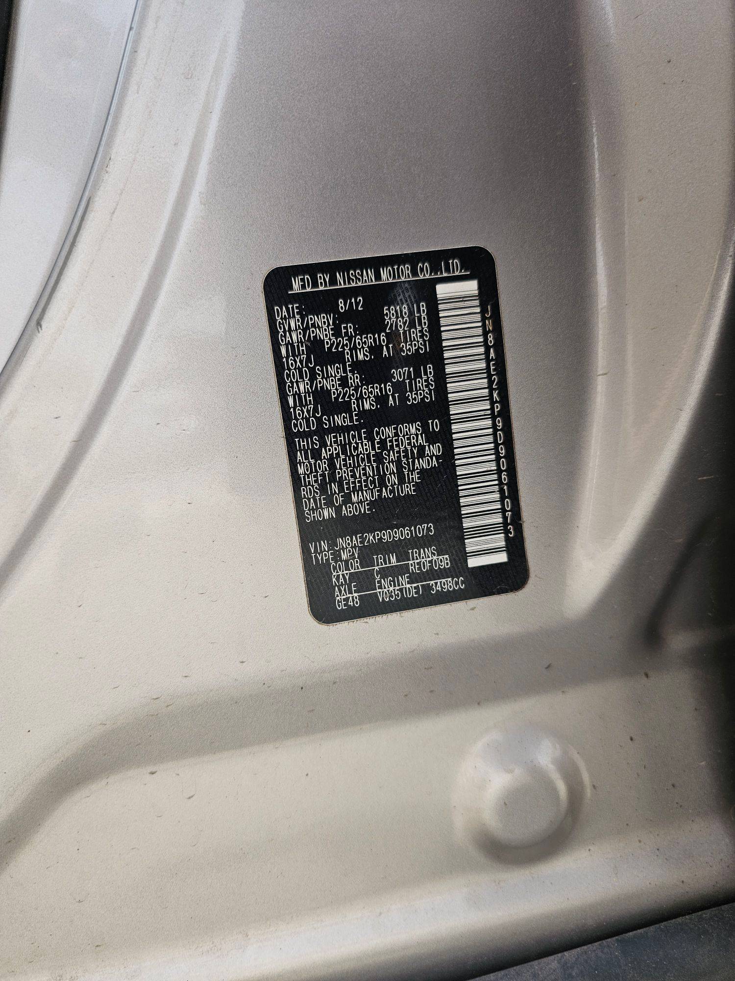 2013 NISSAN QUEST — 156403 Miles — Lot P9D9061073 — Souq - Marhaba Auctions Used Cars - Image 9